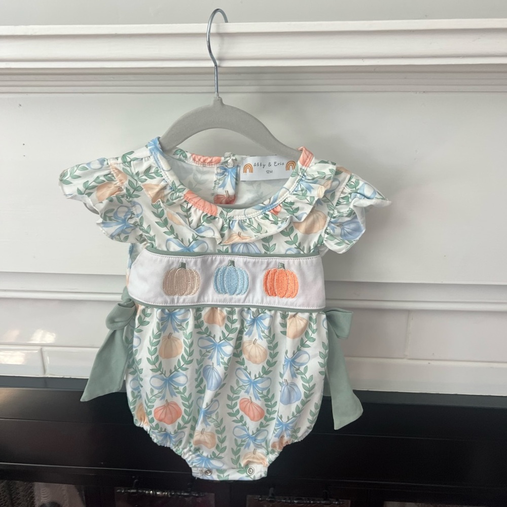Baby Bubble with Pumpkin Embroidery & Bows